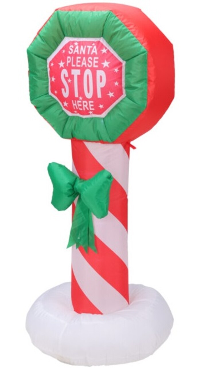 Decoratiune luminoasa  gonflabila Santa please stop here, 52x52x120 cm, poliester, multicolor - imagine 3